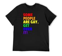 BI BI MIAO Some People Are Gay Get Over It ! Unisex 100% Cotton Short-Sleeve T-Shirts Black S