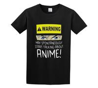 BI BI MIAO Warning May Spontaneously Talk About Anime Unisex 100% Cotton Short-Sleeve T-Shirts Black L