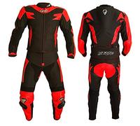 BI ESSE Traje de Cuero y Tejido para Adulto-2 Piezas Split (Chaqueta + Pantalón),Ajustable,con Protectores Integrados,Transpirable y Resistente a la Abrasión,para Hombre y Mujer (ROJO NEGRO, 2XL)
