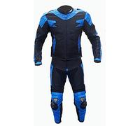 BI ESSE Traje de moto para adulto de piel y tejido, divisible en 2 piezas, chaqueta y pantalón, ajustable, con protecciones CE (azul/negro, 3XL)