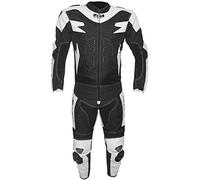 BI ESSE Traje de moto para adulto de piel y tejido, divisible en 2 piezas, chaqueta y pantalón, ajustable, con protecciones CE (negro/blanco, S)