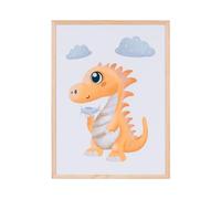 Bi-Office Pizarra Magnética Dino Niño, 600 x 450 mm, Superficie de Acero Lacado Impreso, Marco de Pino