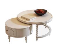 BiaBuiMM Juego de Mesas de Café con Cajón, Mesa Auxiliar Compacta, Mesas Centro Modernas con Estructura Metálica Resistente para Salón u Oficina(White)