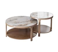 BiaBuiMM Mesa de Centro Redonda, Juego de Mesas Nido Modernas con Encimera de Piedra Sinterizada, Estructura Sólida, Mesas Centro Salon de 2 Niveles(Multi-Colored)