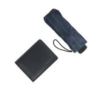Biagiotti Estuche/Set de Regalo para Hombre, Cartera de Piel Genuina y Paraguas Plegable de Bolsillo Super Mini, Elegante Conjunto