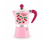 Bialetti Cafetera Moka Amore Mio Rainbow de 3 tazas, Roja con Cerezas, Aluminio, 130 ml, Preparación Manual de Espresso