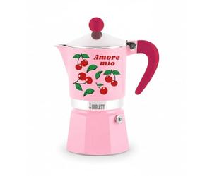 Bialetti Cafetera Moka Amore Mio Rainbow de 3 tazas, Roja con Cerezas, Aluminio, 130 ml, Preparación Manual de Espresso