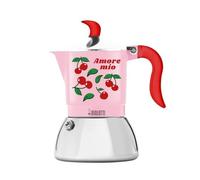 Bialetti Cafetera Moka Induction Amore Mio 3 Tazas, Roja con Cerezas, Aluminio,