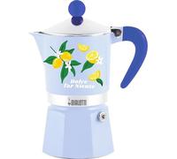 Bialetti Cafetera Moka Rainbow Dolce Far Niente de 3 Tazas Azul con Limones Aluminio 130 ml Preparación Manual de café Espresso