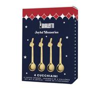 Bialetti Joyful Memories - Juego de 4 cucharillas doradas de acero inoxidable, diseño icónico italiano