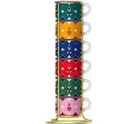 Bialetti Joyful Memories - Juego de 6 tazas apilables de café expreso, porcelana, 60 cl