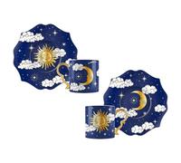 Bialetti Juego de 2 tazas de café + 2 platillos Cielo Estrellado Azul Cerúleo Luna y Sol