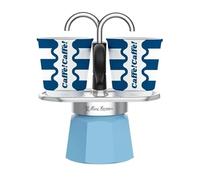 Bialetti Mini Express, cafetera de 2 tazas con juego de tazas de café, azul, colección Dolce Vita