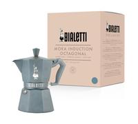 Bialetti Moka Exclusive Octagonal Induction 3 Tazas - Cafetera Espresso de Aluminio y Acero, Gris Plateado - Compatible con Gas e Inducción