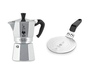 Bialetti Moka Express Cafetera Italiana Espresso, 4 Tazas, Aluminio + DCDESIGN08 Difusores de calor, adaptador para el utilizo de cafeteras y baterías de cocina sobre placas de inducción