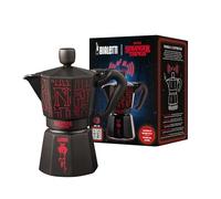 Bialetti Moka Express Stranger Things - Cafetera italiana 6 tazas (270 ml), pomo musical con carga USB-C, no apta para inducción, negra