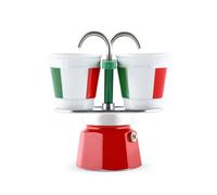 BIALETTI | Moka Mini Express tricolor 2 tazas cafetera + 2 vasos Italia 0007309/