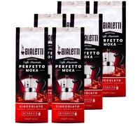 Bialetti - Perfetto Moka Cioccolato: Café Molido Tueste Medio, Aroma de Chocolate,250 g x 6, Paquete con Válvula Unidireccional para Preservar el Sabor