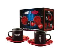 Bialetti Set de 2 tazas con platillos Stranger Things, 80 ml cada una - termosensibles, cambian de color con el calor, no aptas para lavavajillas, negro