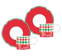 Bialetti - Set de 2 Tazas Espresso Tricolore, Porcelana, 90 ml / 3.04 oz