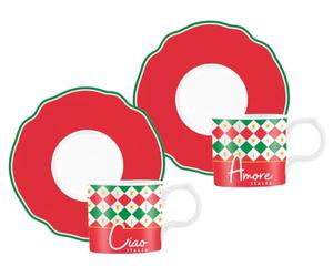 Bialetti - Set de 2 Tazas Espresso Tricolore, Porcelana, 90 ml / 3.04 oz