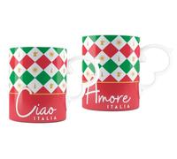 Bialetti - Set de 2 Tazas Tricolore, Porcelana, 300 ml / 10.14 oz