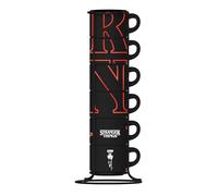 Bialetti Set de 6 tazas apilables Stranger Things - Fluorescentes, brillan y cambian de color en la oscuridad, no aptas para lavavajillas, 80 ml cada una, negro