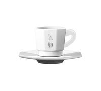 Bialetti Tazas Octogonales, Juego de 4 Tazas, Blanco y Plateado, 75 ml