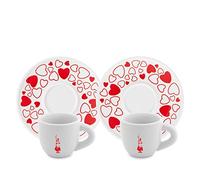 Bialetti Y0TZ021 Juego de 2 Tazas Moka Cuore (con Platos), Porcelana, Rojo y Blanco