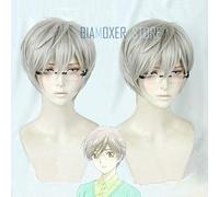 Biamoxer Card Captor Sakura: Clear Card Cardcaptor Sakura Tsukishiro Yukito Peluca Corta Recta Gris Cosplay Gafas Unisex