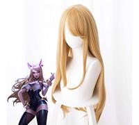 Biamoxer KDA Cosplay Kostüm Perücke Spiel LOL Ahri Cosplay Kostüm Perücke Damen Anzug K/DA Gruppe LOL Cosplay Perücke mit Ohr Einheitsgröße Ahri Perücke nur