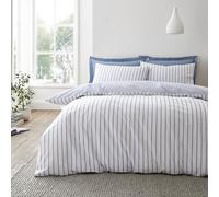 Bianca Hampton Stripe - Juego de Funda de edredón Reversible de algodón de 200 Hilos con Fundas de Almohada, Color Azul