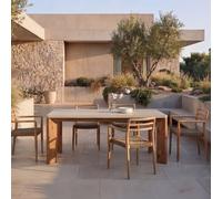 Bianca - Mesa de jardín rectangular de acacia maciza y cemento crudo 6/8 pers. H 75 x B 180 x T 90 cm