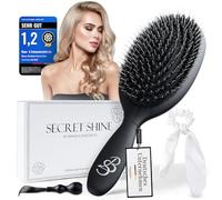 Bianca Sauchella Secret Shine Extensions Cepillo - cerdas de jabalí y lápices de queratina, antiencrespamiento, suave sin tirones, ideal para extensiones de cinta, fijación y clip (negro)