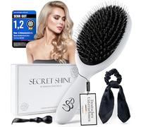 Bianca Sauchella Secret Shine Extensions Cepillo - cerdas de jabalí y lápices de queratina, antiencrespamiento, suave sin tirones, ideal para extensiones de cinta, fijación y clip (blanco)