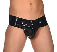 Biancheria intima in lattice sexy nera con buchi di codpieces nella parte anteriore slip di gomma mutandine mutande, blu, XL