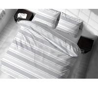 Biancheria Web - Funda nórdica de una Plaza y Media de 100% algodón, Funda nórdica con Estampado a Rayas, Gris, Funda nórdica de 200 x 200 cm y 1 Funda de Almohada Tipo Bolsa de 50 x 80 cm