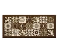 BIANCHERIAWEB Alfombra de Cocina Antideslizante Lavable, Alfombra de Cocina de 55 x 140 cm, Fabricada en Italia con diseño de Maiólica Marrón, Alfombra para Pasillo Lavable y Planchar