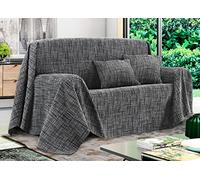 BIANCHERIAWEB Funda de sofá multiusos para sofá, mezcla de algodón, modelo multirayas, 180 x 260 cm, color carbón