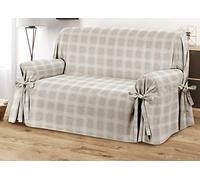 BIANCHERIAWEB Funda para sofá con lazos y lazos, varios diseños, sillón escocés, beige