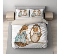 Bianco Cachi Set Copripiumino,Libro Illustrato Gatto Gonna Specchio,Ultra Soft Non Si Stira copripiumini - Ultra morbido,Angenehm, Reversibile, Per l'estate e l'inverno,Copripiuminos 150 x 220