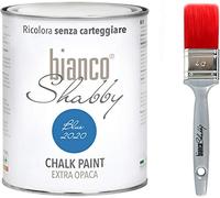 bianco Shabby Pintura a la Tiza para Todas las Superficies - 1 L Chalk Paint Blue 2020 + Brocha 40mm para Muebles de Madera - Interior & Exterior