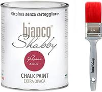 bianco Shabby Pintura a la Tiza para Todas las Superficies - 1 L Chalk Paint Rosso Cina + Brocha 40mm para Muebles de Madera - Interior & Exterior