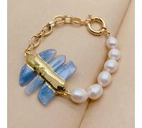 BIANMTSW 10x11mm Cultured White Rice Pearl 35x37mm Bracelet Blue Gemstone Jewelry