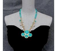 BIANMTSW 11mm Peruvian Coin Shape White Pearl Necklace 66x55mm Blue Pendant