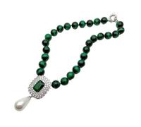 BIANMTSW 14mm Green Tiger Eye Necklace Cubic Zirconia Pave 16x26mm White Shell Pearl Pendant For Women Necklace