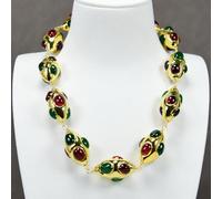 BIANMTSW 18'' Green Red Mix Color Agate Gold Edge Plated Olivary Shape Necklace Women Simple Party Jewelry Gifts