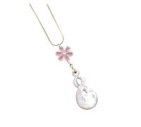 BIANMTSW 18'' White Sea Shell Carved Crystal Flower Gems Pendant Chain Necklace Lady Gift