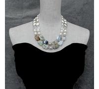 BIANMTSW 2 Rows 26x23mm White Opal Chunk Quartz 12mm White Sea Shell Pearl Necklace Gemstone Jewelry