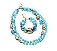 BIANMTSW 2 Rows Cultured White Biwa Pearl Blue Faceted Paved Blue Cat eye Necklace Bracelet Sets Women Gifts (Sets)